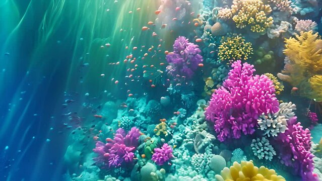 Dive into a colorful coral reef bustling with a variety of fish species swimming amidst the vibrant corals and marine life