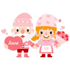 Gnomes Valentine's day with hearts Clipart, Gnomes Love, sweet gnomes for valentine day. Romantic Valentine Gnome