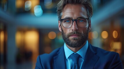 Man Wearing Glasses and Blue Suit