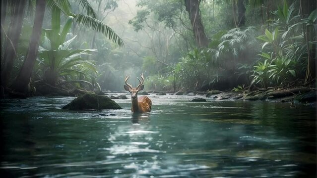 animation of deer in the of the river