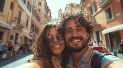 Obraz premium Tourist Selfie in Rome Streets
