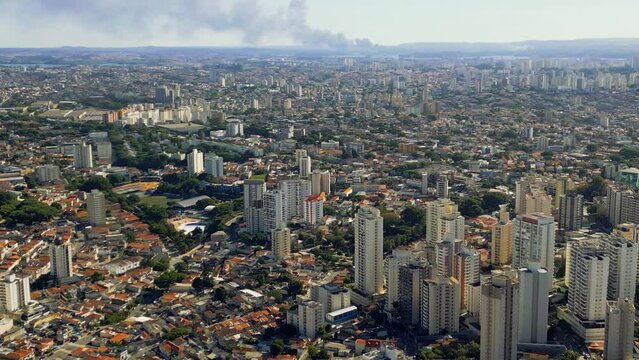 aerial view of S&atilde;o Paulo Plane Landing by drone