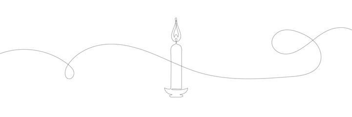 Burning fire candle. Continuous one line drawing. Vector illustration.