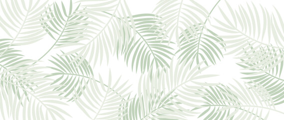 Green tropical leaves vector background. Exquisite simple tropical palm leaf wallpaper design for decor, fabric, print advertising, background. - obrazy, fototapety, plakaty