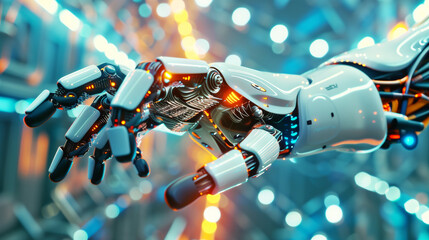 Ai robot hand reaching out to grab or touch concept.  - 746552502