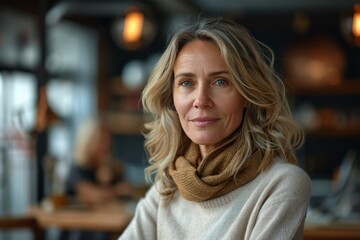 Woman Sitting at Table in Restaurant