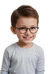 Obraz premium Little boy wearing glasses smiling and looking at the camera, isolated, transparent background, no background. PNG.
