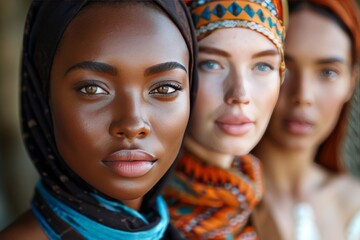 Fototapeta premium Three Women Wearing Headscarves and Scarves