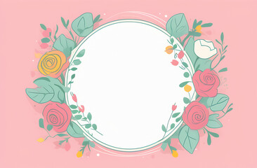 
banner for a round card in pink tones surrounded by flowers