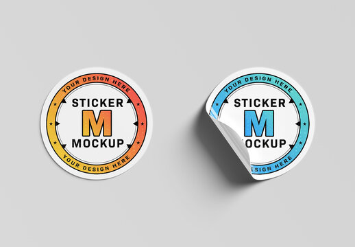 Round Stickers On Isolated Background Mockup