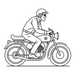  Man riding a classic motorcycle line art vector illustration