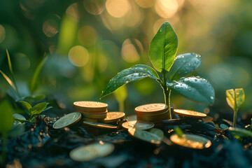 Fototapeta na wymiar tree grows from money Creative ideas the success for investment and money management