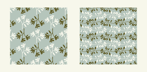 Modern botanical minimal wildflower vector pattern set. Summer gender neutral pressed flower silhouette background. Simple nature floral paper cut out wallpaper for wedding, hedgerow decor repeat.