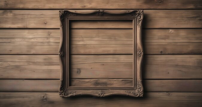  Vintage charm - Empty frame on rustic wooden wall