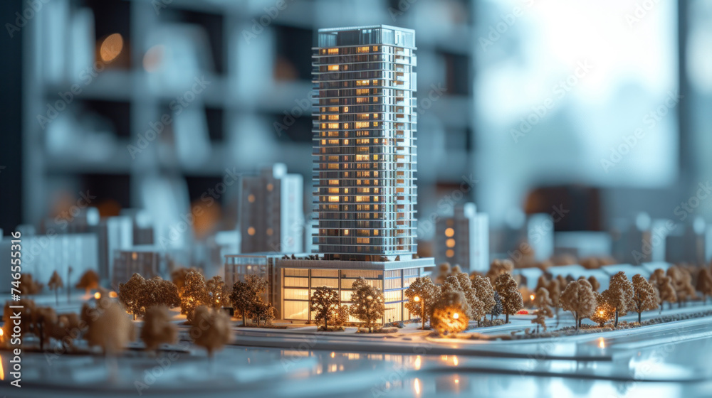 Poster miniature representation of a modern residential structure, exuding elegance with its clean lines an