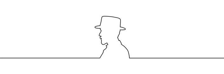 vintage american man wears hat. Continuous one line