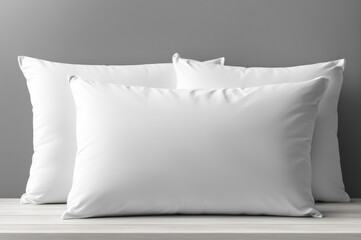 Fototapeta na wymiar White Pillow Mockup against a Grey Wall Background