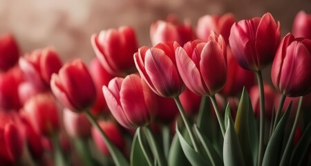 Fototapeta premium Blooming beauty - A bouquet of vibrant red tulips