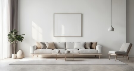 Fototapeta na wymiar Modern minimalist living room with clean lines and neutral tones