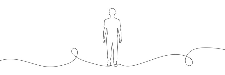 continuous line drawing of standing young guy