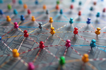 Abstract futuristic wave with colorful lines connecting dots. digital data communication background, cyber plexus design. Big data visualization.