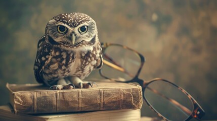 Wise Owl Perched On Stack Of Books, Educational Clipart, School Clipart, Generative Ai 