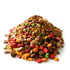 Heap of dog's food isolated on white background