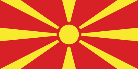 Close-up of European red and yellow national flag of North Macedonia with yellow sun. Illustration made February 27th, 2024, Zurich, Switzerland. - obrazy, fototapety, plakaty