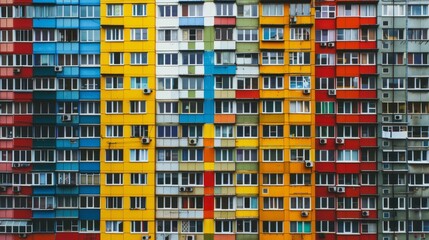 Colorful pattern block and windows of apartment building