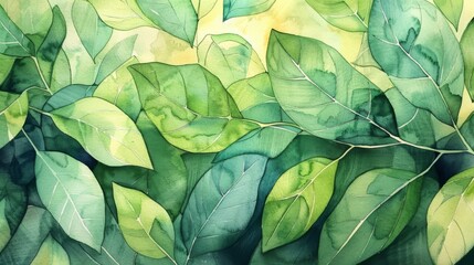 Abstract watercolor background green leaves