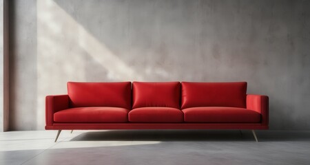  Modern elegance - A minimalist living space with a striking red sofa