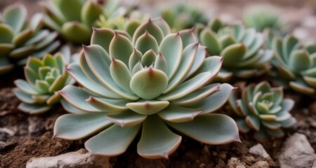 Fototapeta premium Vibrant succulent cluster, a symbol of resilience and beauty