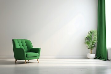 Green sofa in classic interior with window.
