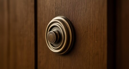  Elegant brass door knob on dark wood
