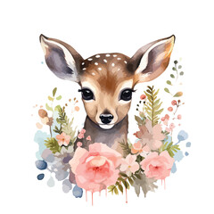 Watercolor Floral Baby Deer Clipart V 5.2