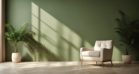 Fototapeta premium Elegant indoor setting with modern chair and tropical plants