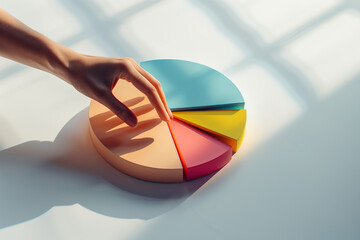 Hand Adjusting Colorful Pie Chart Segments for presentation. Business concept..