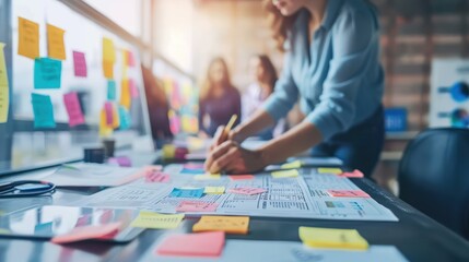 A team of professionals convenes in an office meeting, brainstorming innovative solutions for software development within a tech firm.