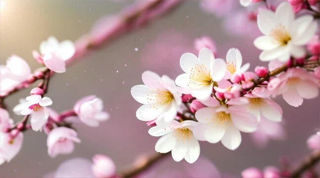 Pink cherry blossoms bloom beautifully in spring, adding natural beauty to the garden