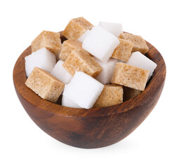 Different types of sugar in bowl isolated on white