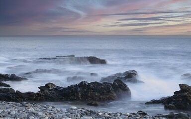Obraz premium Seascape at sunset in Almunecar, Spain's south coast