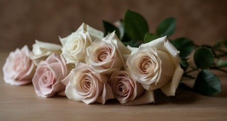  Elegant bouquet of roses in soft hues, perfect for a romantic setting