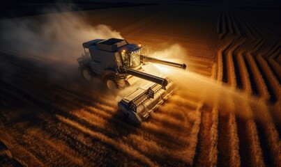 A Majestic Harvest: The Golden Symphony of a Grain Combine in a Bountiful Field