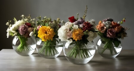  Vibrant bouquets in clear vases, a table setting for a special occasion