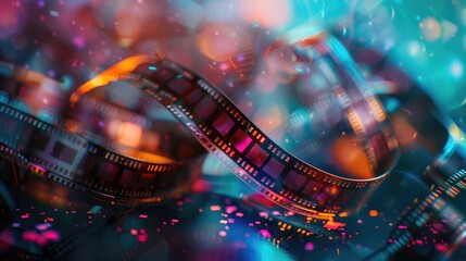multicolored abstract background with film strip.film festival filmmaking movie announcement concept