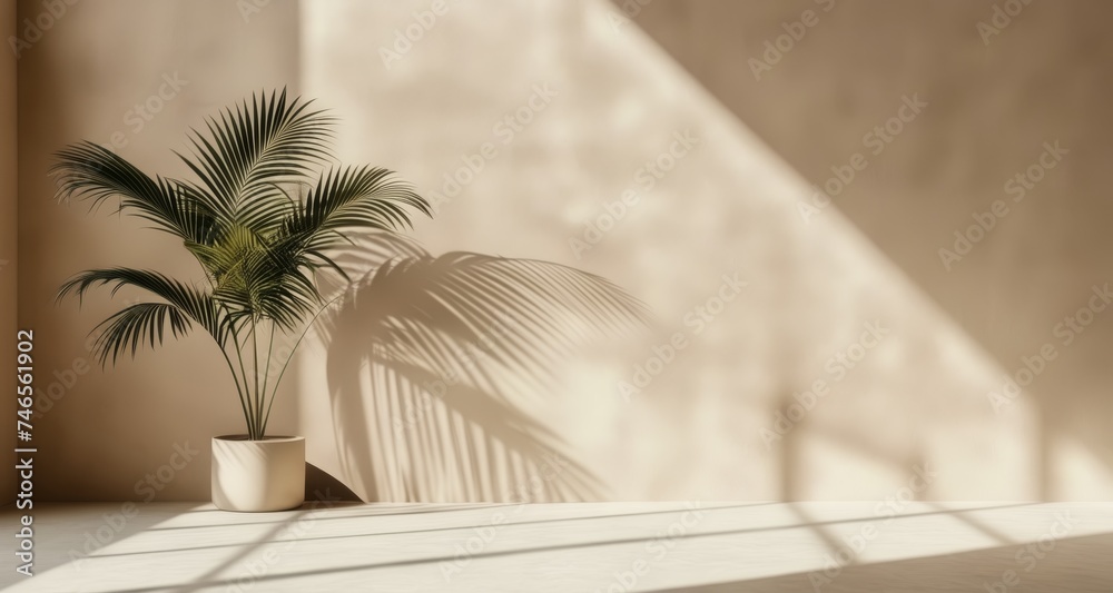 Canvas Prints  Bright and serene indoor setting with a potted palm plant