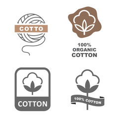 100% cotton, natural organic cotton, pure cotton vector labels set.