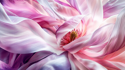 Swirling pink magnolia flower made of silk. Concept of beauty in nature and art, ideal for backgrounds in design and creative projects