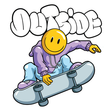 Play Skateboard Emoji Streetwear Graffiti Cartoon illustration. Vector graphic for t-shirt prints, posters and other uses.