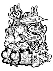 Design Coloring Page Ocean Coral Fish Doodle